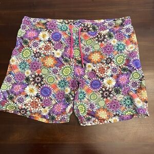 Etro Swim Trunks Green and Purple with Retro Floral Design